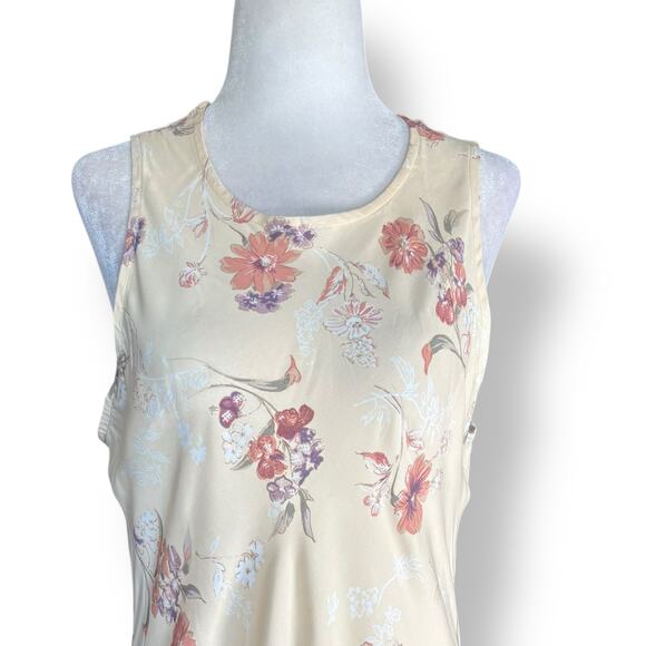 Vintage 90s Beige White Floral Sleeveless Mini Dress Open Keyhole Back Made USA - Picture 2 of 10